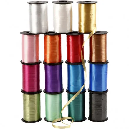 Geschenkband, sortierte Farben, B: 10 mm, glänzend, 250 m/15 Stk.