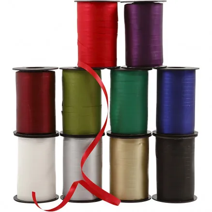 Geschenkband, sortierte Farben, B: 10 mm, 250 m/10 Stk.