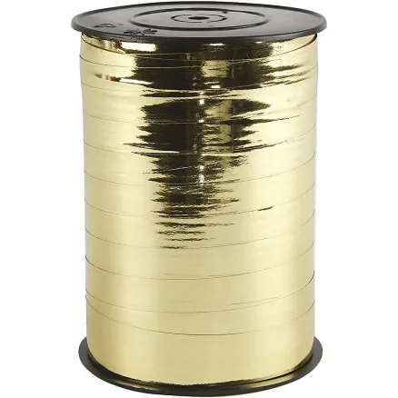 Geschenkband, metallisch gold, B: 10 mm, glänzend, 250 m/ 1 Rolle.