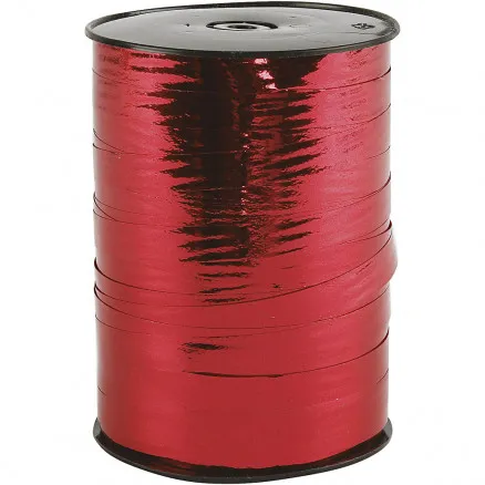 Geschenkband, metallisch rot, B: 10 mm, glänzend, 250 m/ 1 Rolle.