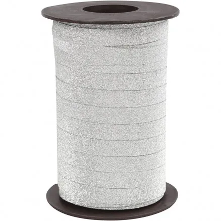 Geschenkband, silber, B: 10 mm, Glitzer, 100 m/ 1 Stk.