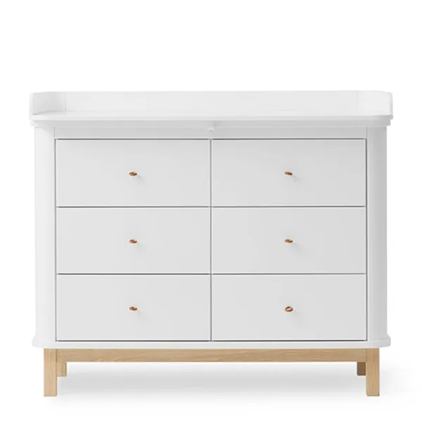 Oliver Furniture Wood Wickelkommode m. 6 Schubladen Weiß/Eiche