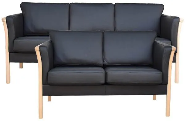 Lene Lux Sofagarnitur 3+2 Pers. - Schwarzes Leder - Mehrere Varianten