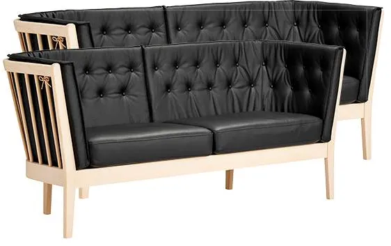 Stouby Maria Sofagruppe 2+3 Pers. - Buche - Schwarzes Leder