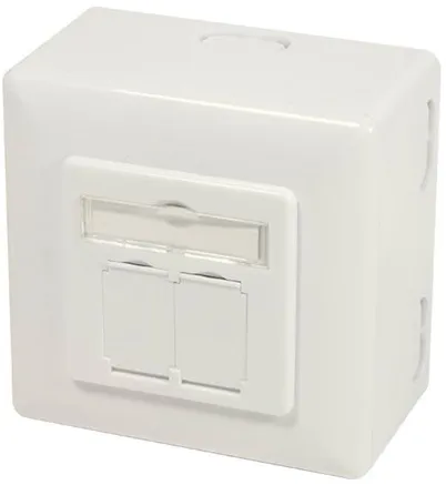 LogiLink NP0124 Cat.6A Wandsteckdose 2 x RJ45 geschirmt mit Unterputzdose reinweiß
